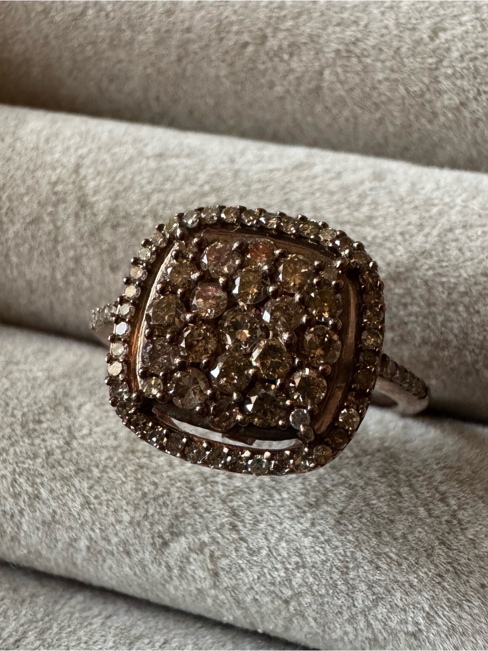 DโJoy 1.00 CTW Natural Champagne Diamond Cushion Ring 925 Size 9